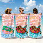 Personalized Cartoon Animals Soft Quick Dry Beach Towel with Name Summer Vacation Birthday Travel Beach Gift for Young Couples Women Besties