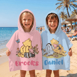 Personalized Classic Winnie the Pooh Soft Quick Dry Hooded Beach Towel with Name Summer Vacation Travel Beach Party Children's Day Gift for Kids