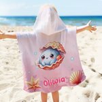 Personalizowany szybkoschnący ręcznik plażowy dla dzieci z kapturem i morskimi zwierzątkami z imieniem prezent dla chłopców i dziewczynek