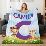 Gepersonaliseerd Cartoon Safari Kid Wilde dieren initiaal zacht deken met naam kamer decor verjaardag kinderdag cadeau voor Kid Dochter Zoon