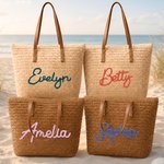 Personalised Large Capacity Crochet Raffia Tote Bag with Name Daily Use Birthday Gift for Woman Best Friend Colleague