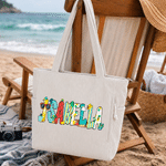 Personalized Summer Beach Doodle Letter Large Capacity Corduroy Tote Bag with Name Daily Use Travel Essential Birthday Gift for Women