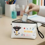 Personalised Cute Highland Cow Durable Makeup Bag Large Tote Bag with Text Nurses Day Birthday Gift for Nurse Doctor Student