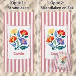 Gepersonaliseerde sneldrogende strandhanddoek met geboortebloem en streepdesign met trekkoordtas strandfeest verjaardagscadeau voor moeder en vriendin