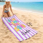 Asciugamano da spiaggia personalizzato a righe ad asciugatura rapida con nome Regalo di compleanno estivo per famiglia e bambini