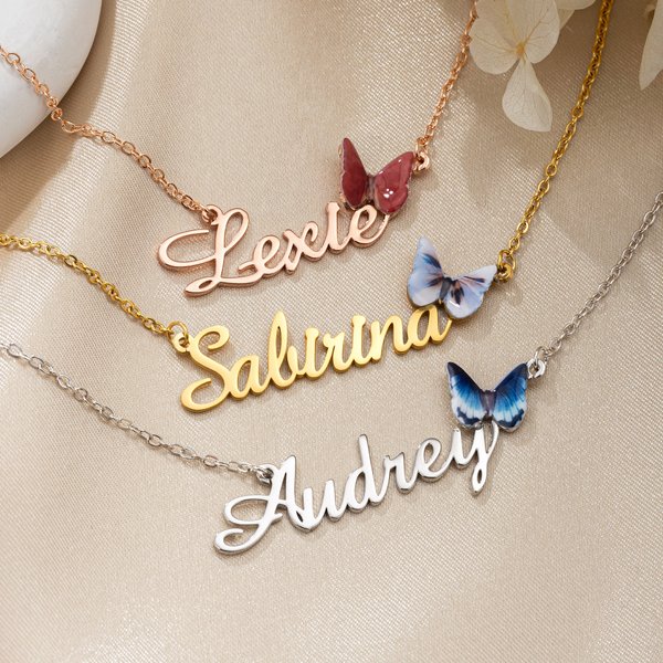 Personalized 3D Birth Butterfly Necklace with Name Dainty Jewelry Birthday Anniversary Gift for Her