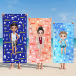 Personalized Colourful Gradient Cartoon Character Oversized Quick Dry Magnetic Beach Towel with Name Summer Vacation Gift for Family