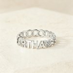 Personalized Heart Star Sterling Silver Ring with Name Dainty Jewelry Anniversary Birthday Gift for Mother Woman