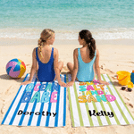 Asciugamano da spiaggia personalizzato a righe ad asciugatura rapida con nome Regalo di compleanno estivo per famiglia e bambini
