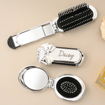 Peigne à cheveux de poche pliable personnalisé avec miroir et nom Mariage Anniversaire Cadeau de voyage pour femmes Demoiselles d'honneur Filles d'honneur