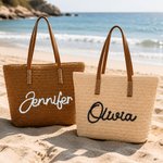 Personalised Large Capacity Crochet Raffia Tote Bag with Name Daily Use Birthday Gift for Woman Best Friend Colleague