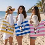 Personalized Cartoon Character Birth Flower Beach Tote Bag with Name Beach Vacation Swimming Pool Party Birthday Gift for Her