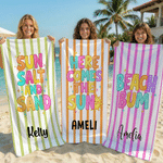 Asciugamano da spiaggia personalizzato a righe ad asciugatura rapida con nome Regalo di compleanno estivo per famiglia e bambini