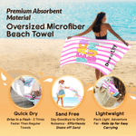 Asciugamano da spiaggia personalizzato a righe ad asciugatura rapida con nome Regalo di compleanno estivo per famiglia e bambini