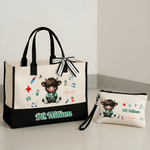 Personalized Cute Highland Cow Durable Makeup Bag Large Tote Bag with Text Nurses Day Birthday Gift for Nurse Doctor Student