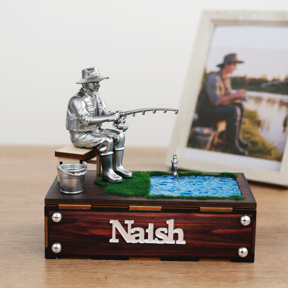 Personalized 3D Fishing Figurine with Name Office Desk Decoration Birthday Father's Day Gift for Fisherman Dad Man 3