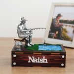 Personalised 3D Fishing Figurine with Name Office Desk Decoration Birthday Father's Day Gift for Fisherman Dad Man