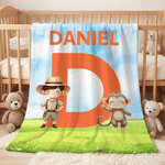 Personlig Cartoon Safari Kid Wild Animal Initial Soft Throw Blanket med navn Rominnredning Bursdag Barnas dag Gave til barn Datter Sønn