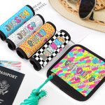 Personalised Retro Graffiti Checkerboard Polka Dots Luggage Handle Wrap with Name Set of 2 Travel Accessories Birthday Gift for Family Friends