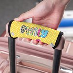 Personalised Retro Graffiti Checkerboard Polka Dots Luggage Handle Wrap with Name Set of 2 Travel Accessories Birthday Gift for Family Friends