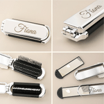 Peigne à cheveux de poche pliable personnalisé avec miroir et nom Mariage Anniversaire Cadeau de voyage pour femmes Demoiselles d'honneur Filles d'honneur