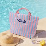 Diseño personalizado a rayas Bolsa de playa impermeable de gran capacidad con nombre bordado Uso en la piscina Regalo de despedida de soltera para chicas Mujeres