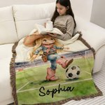 Personalized Cartoon Soccer Cowboy Cowgirl Tassel Soft Throw Blanket with Name Home Decor Birthday Gift for Kids Soccer Cowboy Lovers