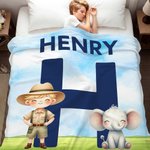Gepersonaliseerd Cartoon Safari Kid Wilde dieren initiaal zacht deken met naam kamer decor verjaardag kinderdag cadeau voor Kid Dochter Zoon