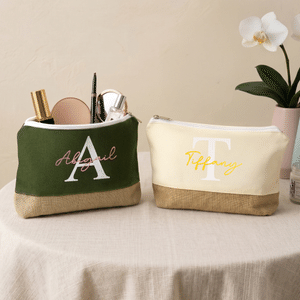 Personalised Colour-Blocked Design Makeup Bag with Name and Initial Daily Use Travel  Wedding Birthday Gift for Mothers Bridesmaids Women
