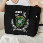 Personalized School Badge Photo Large Capacity Corduroy Tote Bag with Name and School Name Travel Essential Graduation Gift for Graduates