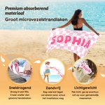 Gepersonaliseerd sneldrogend microvezel strandlaken met geruit patroon en naam perfect voor op reis en strandfeestjes cadeau voor familie en vrienden