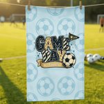 Gepersonaliseerde voetbal wedstrijddag wafel sport handdoek met naam en opknoping Clip dagelijkse training voetbalclub geschenk voor voetballer