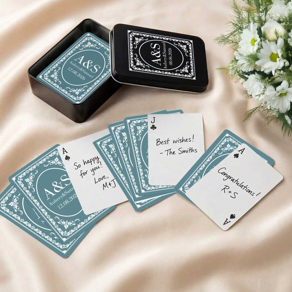 Cadre floral personnalisé Initiale Date Carte à jouer mémorable avec boîte Cadeau d'anniversaire de mariage pour couple