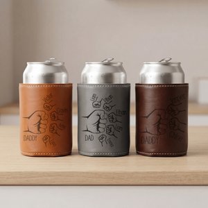 Personlig Fist Bump PU läder Can Cooler med 1-5 barns namn Fars dag Födelsedagspresent till pappa