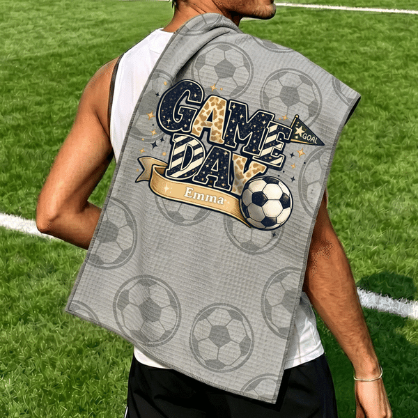 Serviette de sport gaufrée personnalisée avec nom et clip d'accrochage Entraînement quotidien Club de football Cadeau pour joueur de football