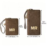 Personalized Retro Double-Color Shadow Monogram Portable PU Leather Wallet Daily Use Birthday Gift for Women Friends