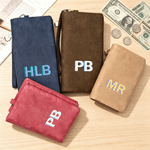Personalised Retro Double-Colour Shadow Monogram Portable PU Leather Wallet Daily Use Birthday Gift for Women Friends