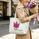Personalised Birthstone Birth Flower Large Capacity Corduroy Tote Bag with Name Birthday Anniversary Gift for Woman Girl Friend