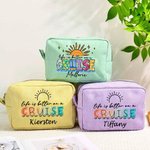 Henkilökohtainen elämä on parempi risteilyllä raidallinen meikkilaukku nimi Travel Essential syntymäpäivälahja naisille tytöille