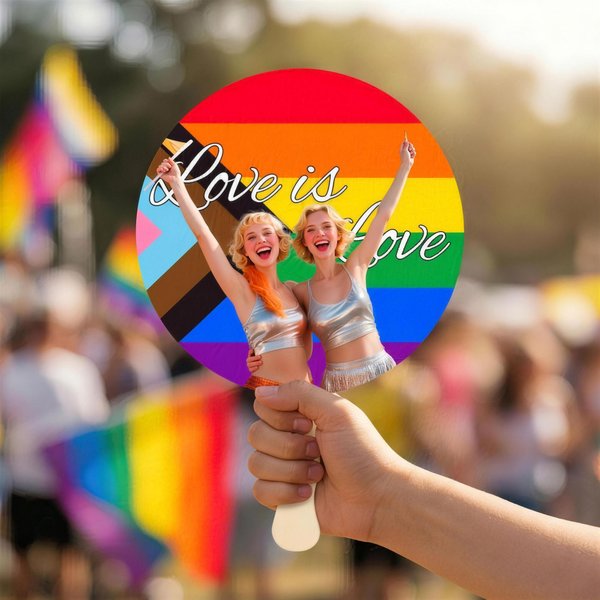 Gepersonaliseerde Multicolor Regenboog LGBTQ Foto Handheld Waaier met Tekst Pride Parade Outdoor Activiteiten Party Gift voor Koppel Close Friend Gay