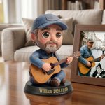 Figurine d'un personnage 3D personnalisée avec texte et photo guitariste - Décoration de bureau - Cadeau d'anniversaire pour amoureux de musique