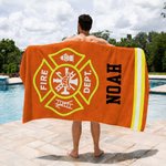 Personalized Firefighting Element Oversized Quick Dry Beach Towel with Name Beach Travel Essentials Father's Day Birthday Gift for Firefighter Dad