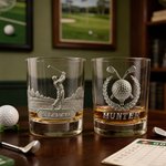 Personalised 2D Metallic Style Print Golf Theme Whiskey Glass with Name Golf Club Birthday Father's Day Gift for Golf Lovers