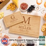 Personalized FSC Bamboo Engraved Initial Charcuterie Cutting Board with Name Text Juice Groove Ship from USA Wedding Housewarming Gift for Family