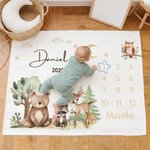 Personalisierte Woodland Cartoon Tier Meilenstein weiche Decke mit Namen Baby Dusche Geschenk für Neugeborene neue Mutter