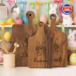 Personalized Elegantly Engraved Easter Bunny Wooden Cutting Board with Finger Grip and Name Ship from USA Easter Wedding Gift for Couples Families