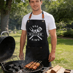 Personalized BBQ King Apron with Name and Pocket Kitchen Accessory Father's Day Birthday Anniversary Gift for Dad Husband Cooking Lover