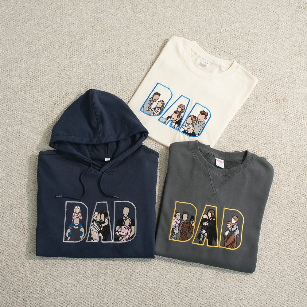 Personalized Embroidered Dad Mom 3 Photos Soft T-shirt Sweatshirt Hoodie Daily Wear Birthday Anniversary Gift for Parents 3