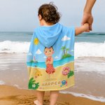 Personalised Cartoon Kid Character Beach Theme Quick Dry Hooded Beach Towel with Name Beach Accessory Summer Vacation Birthday Gift for Boys Girls