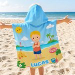 Personalised Cartoon Kid Character Beach Theme Quick Dry Hooded Beach Towel with Name Beach Accessory Summer Vacation Birthday Gift for Boys Girls